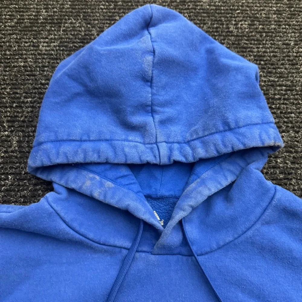 Adidas Hoodie Mens 2XL Blue Pullover Distressed Logo Fleece Sweatshirt RN119208